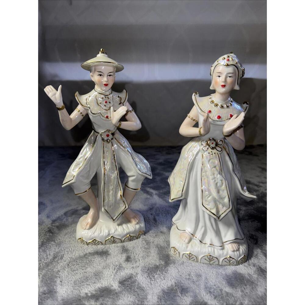 VTG Yamakuni China Hand Crafted Japan male&female Figurines Iridescent  9.5”